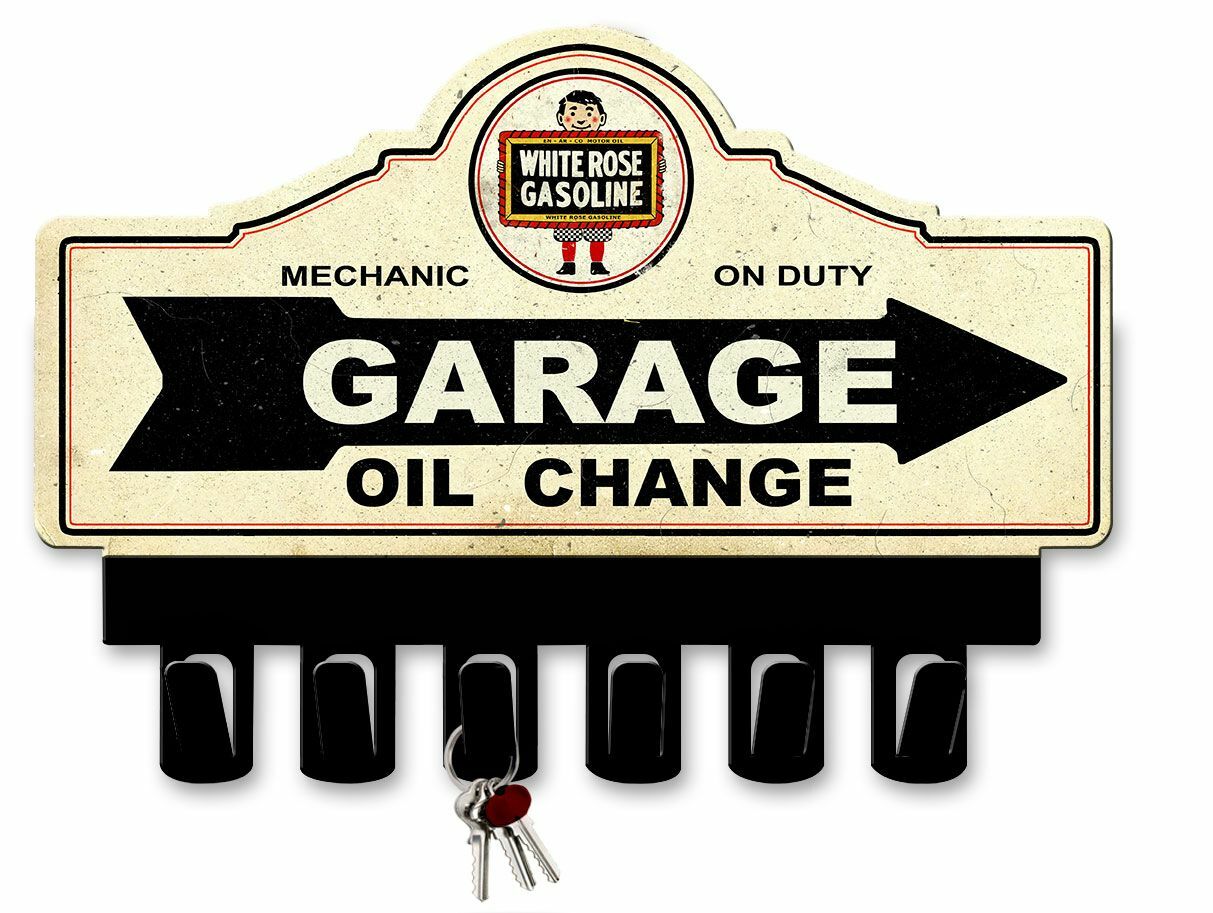 WHITE ROSE GASOLINE BOY 14″ HEAVY DUTY USA MADE METAL KEY HANGER GAS ADV SIGN