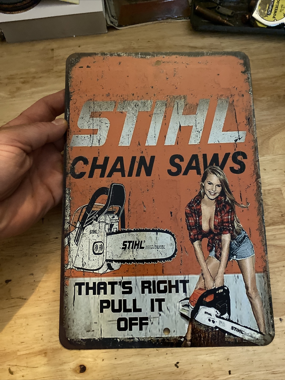 Stihl Chainsaw Sign LUMBERJACK Stainless Steel Dealer Saw Axe Husqvarna 8×12”