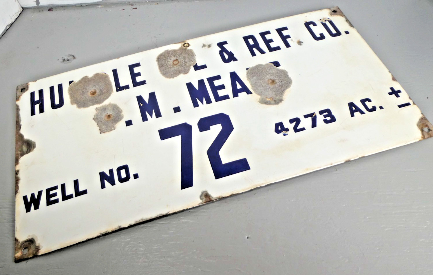 Vtg. Porcelain Oil Field Sign – Humble Oil & Ref. Refining Co. Well Lease Sign