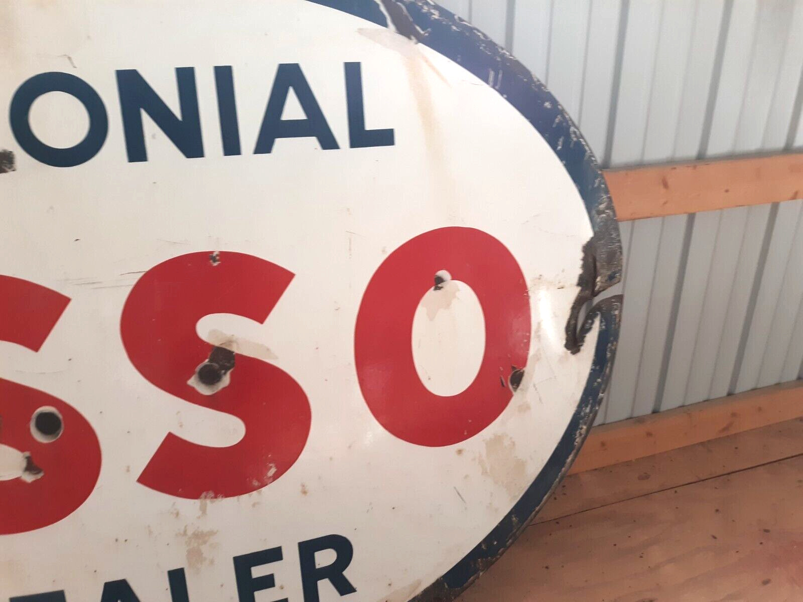 VINTAGE LARGE COLONIAL ESSO DEALER PORCELAIN GAS PUMP OIL SIGN 8′ x 5′