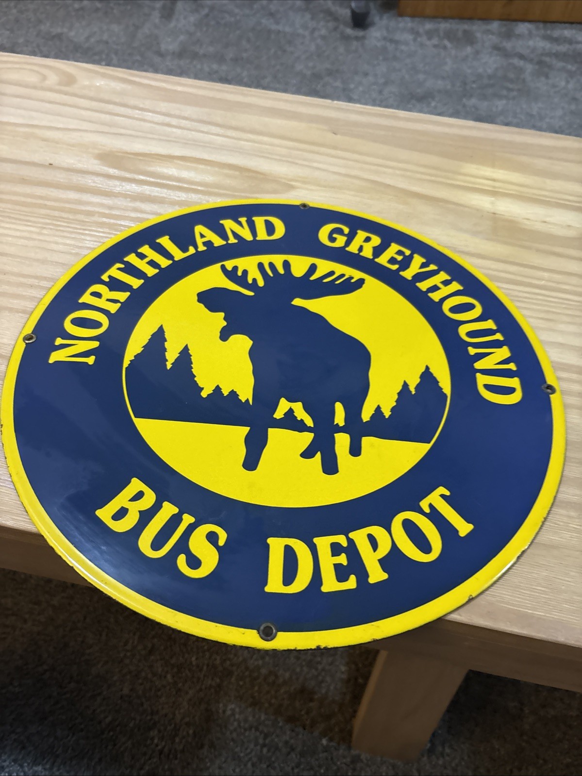 #14-NOS Vintage 1950’s Northland Greyhound Bus Depot Porcelain Enameled Sign 14”