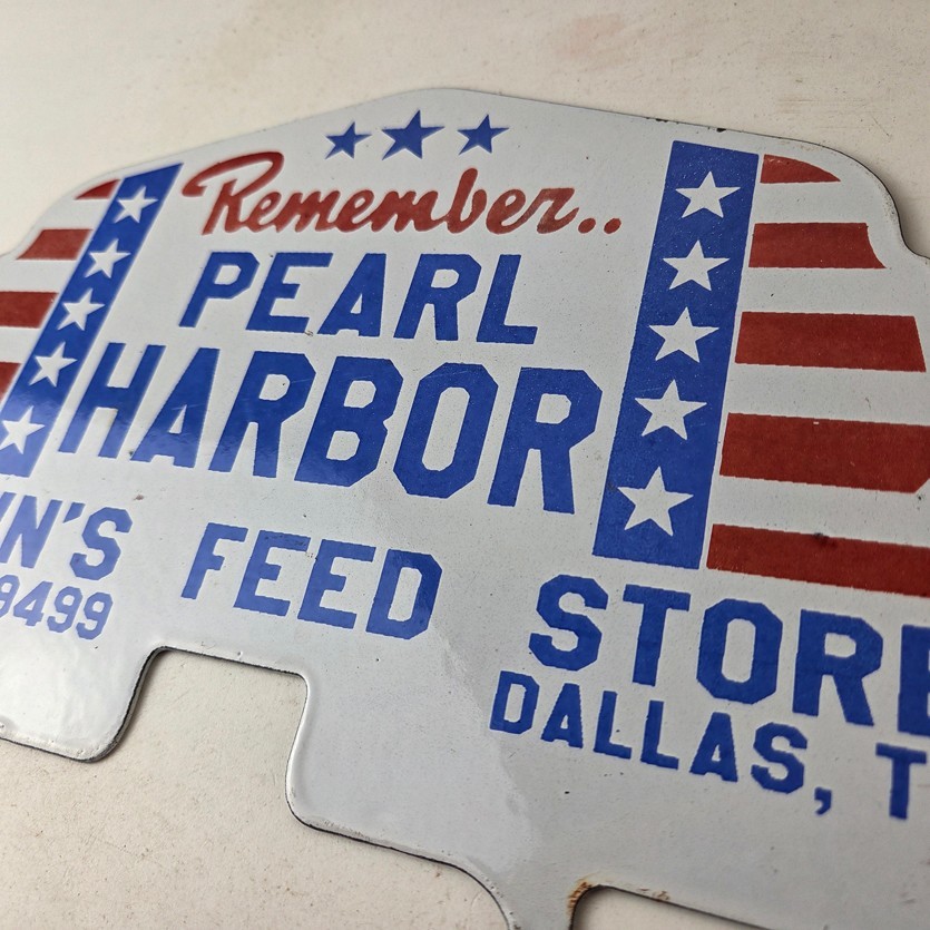 Vintage Pearl Harbor License Plate Topper – Feed Sign Ad on Automobile Topper