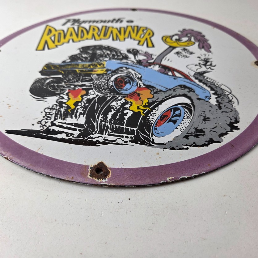 Vintage Rat Fink Sign – Plymouth Road Runner Hot Rod Gas Pump Porcelain Sign