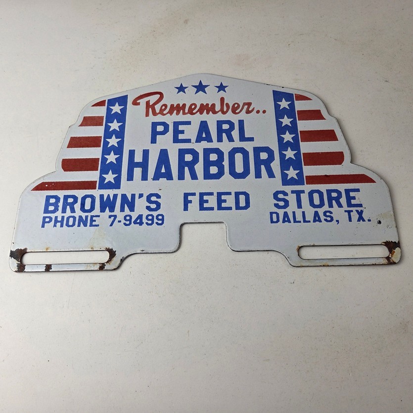 Vintage Pearl Harbor License Plate Topper – Feed Sign Ad on Automobile Topper