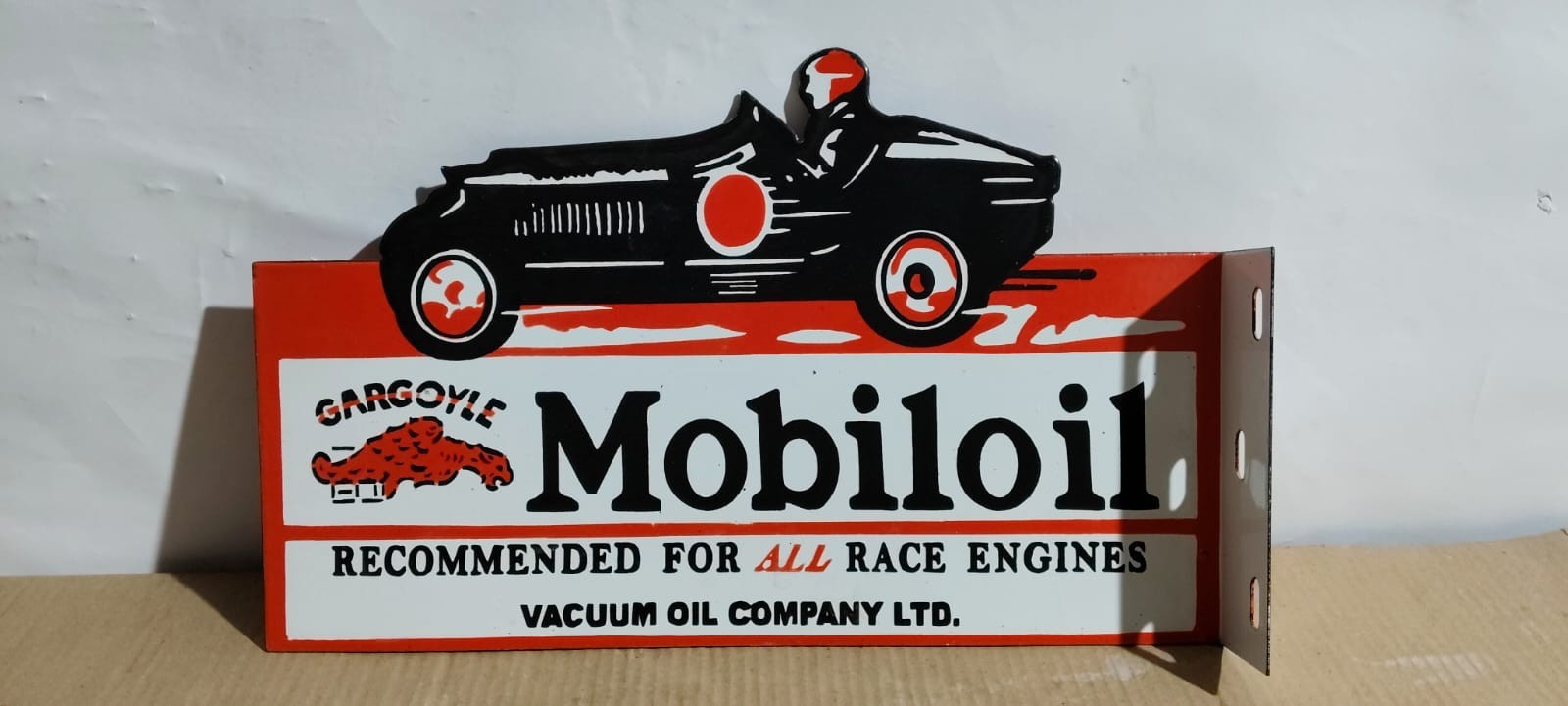 Gargoyle MobilOil Flange Porcelain Enamel Sign 18×10 Inches 2 Sided