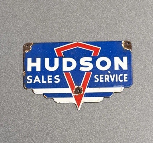 VINTAGE HUDSON SALES SERVICE DEALER PORCELAIN SIGN CAR GAS TRUCK OIL MOTORCYCLE