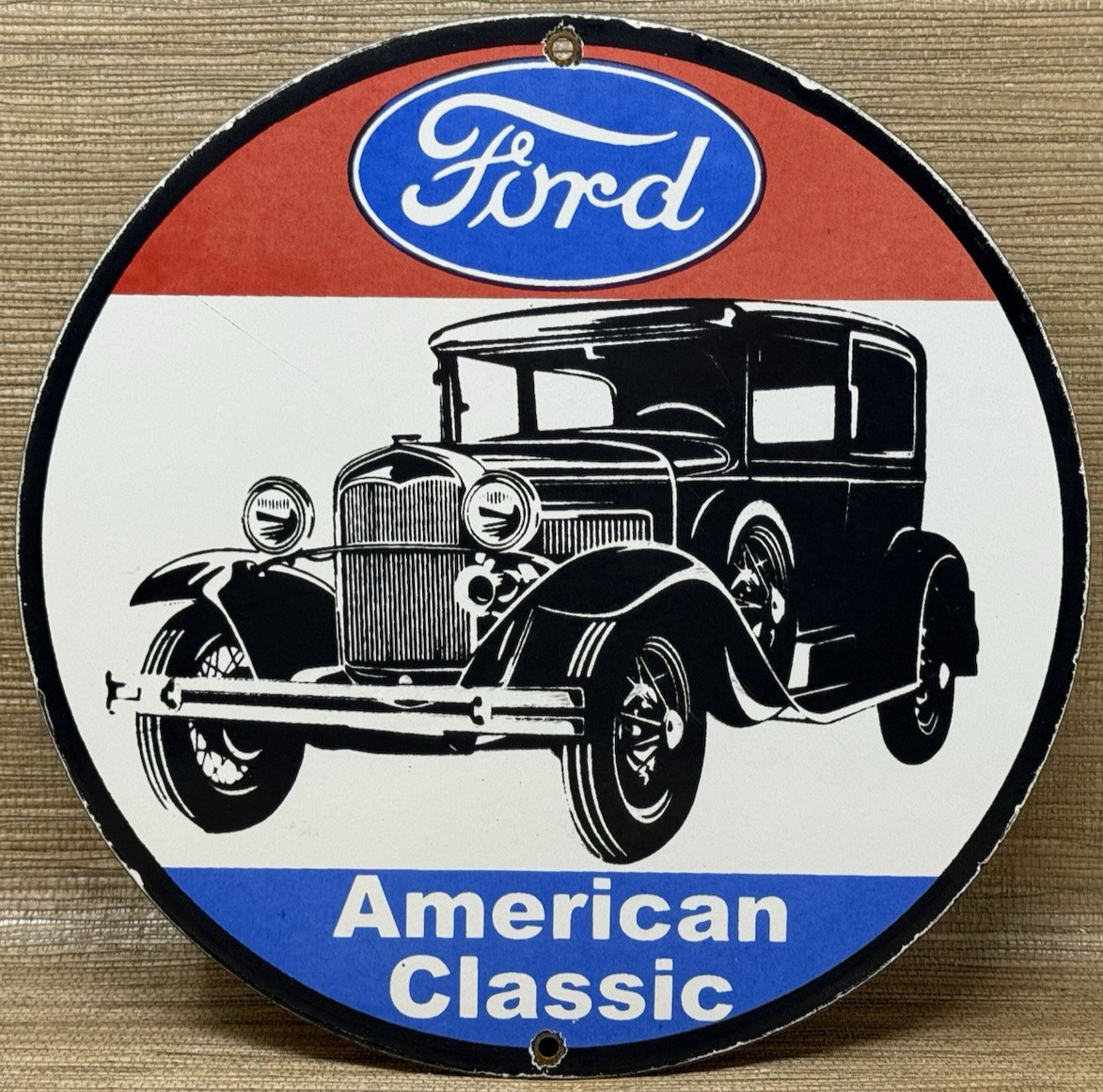 VINTAGE FORD MODEL T PORCELAIN SIGN GENERAL MOTORS DEALERSHIP GAS OIL CHEVROLET