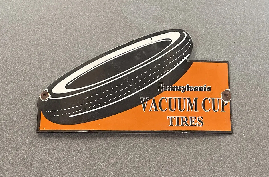 VINTAGE PENNSYLVANIA TIRES 12” PORCELAIN SIGN CAR GAS OIL TRUCK AUTOMOBILE