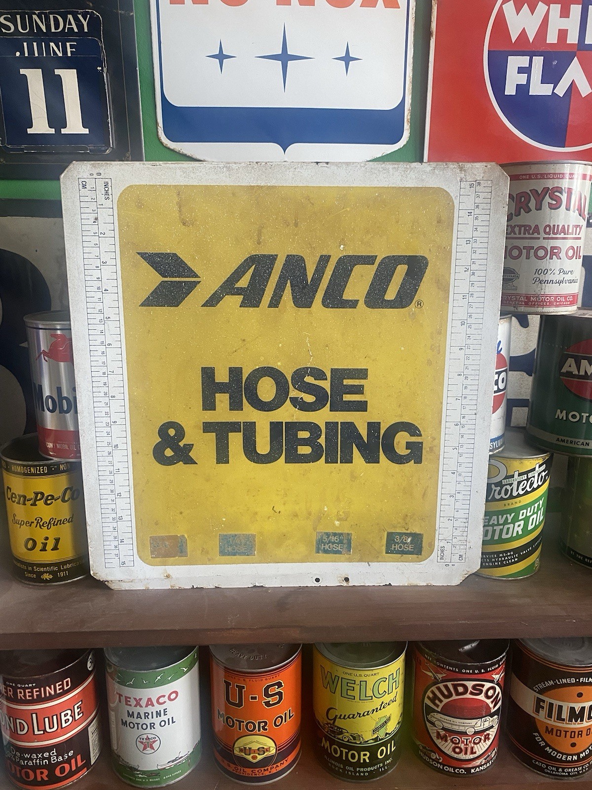 Old ANCO Auto Parts Sign Original Gas Station Ad Motor Oil Can Antique Mobil DX