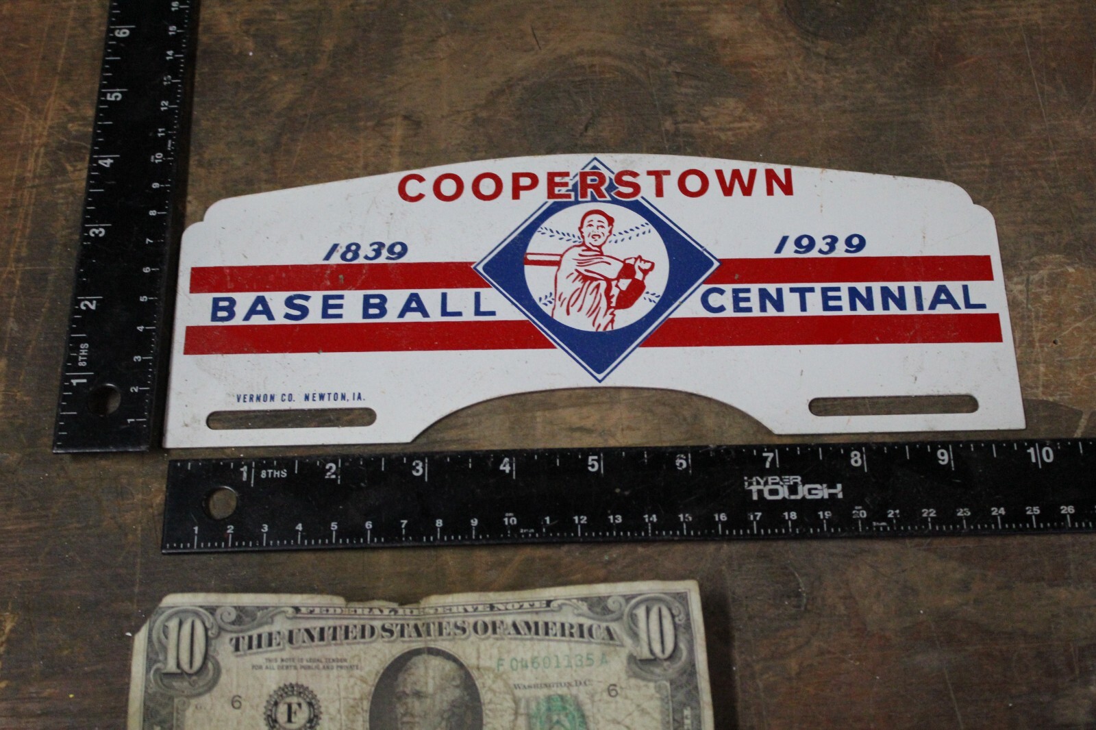 RARE 1939 COOPERSTOWN BASEBALL CENTENNIAL PAINTED METAL TOPPER SIGN BALL GAME