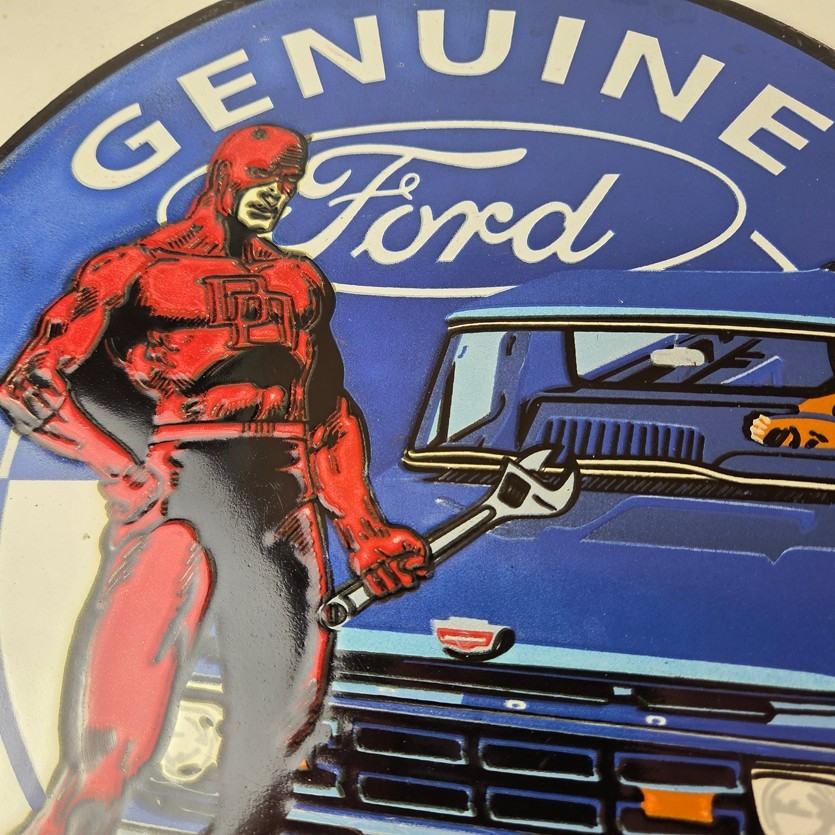 Vintage Ford Sign – Marvel Comic Dare Devil Auto Truck Porcelain Gas Pump Sign