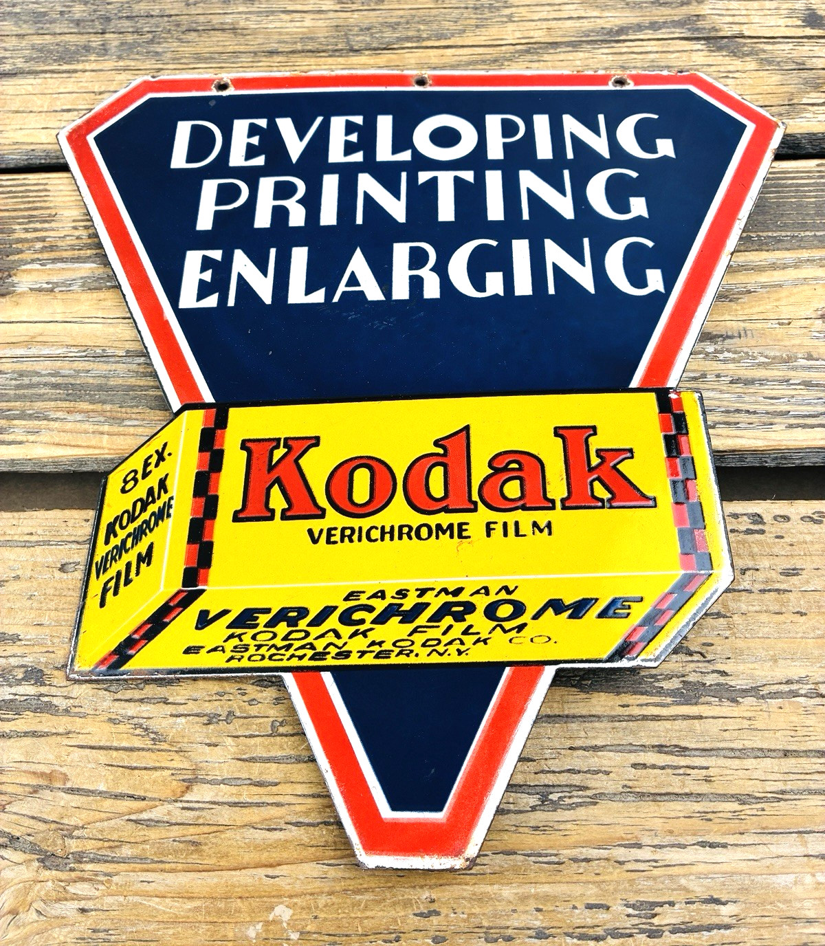 VINTAGE 12×6.5″ KODAK FILM PORCELAIN SERVICE PUMP STATION GAS MOTOR OIL SIGN