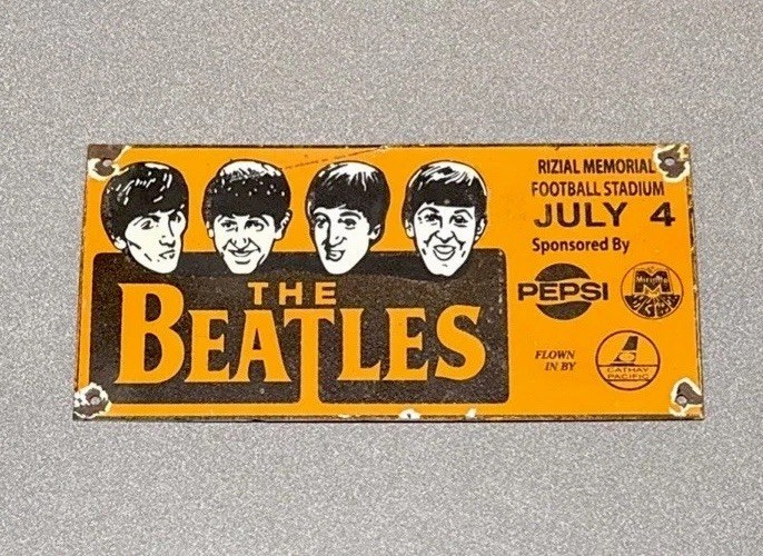 VINTAGE 12” THE BEATLES PORCELAIN SIGN GAS OIL CAR TRUCK MOTORCYCLE