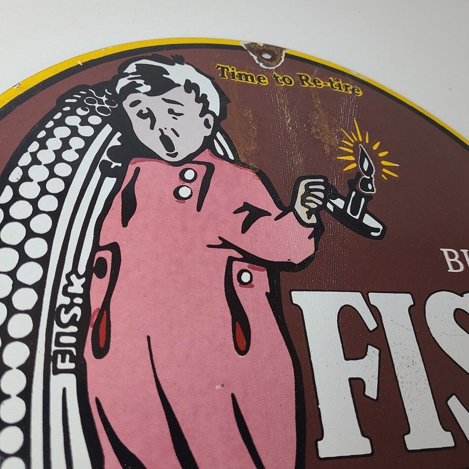 Vintage Fisk Tires Sign – Automobile Car Sales Service Gas Pump Porcelain Sign