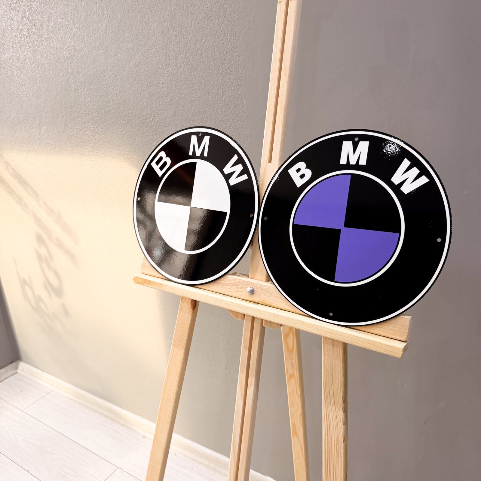 BMW Black & Black Purple Logo Heavy Metal Sign Set – 30 cm (11.8”)