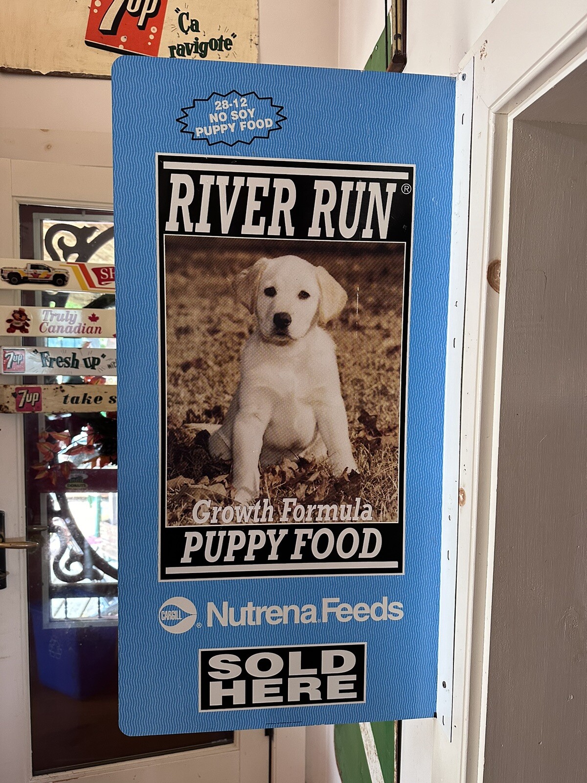 dog food puppy feed double sided flange sign original 1999