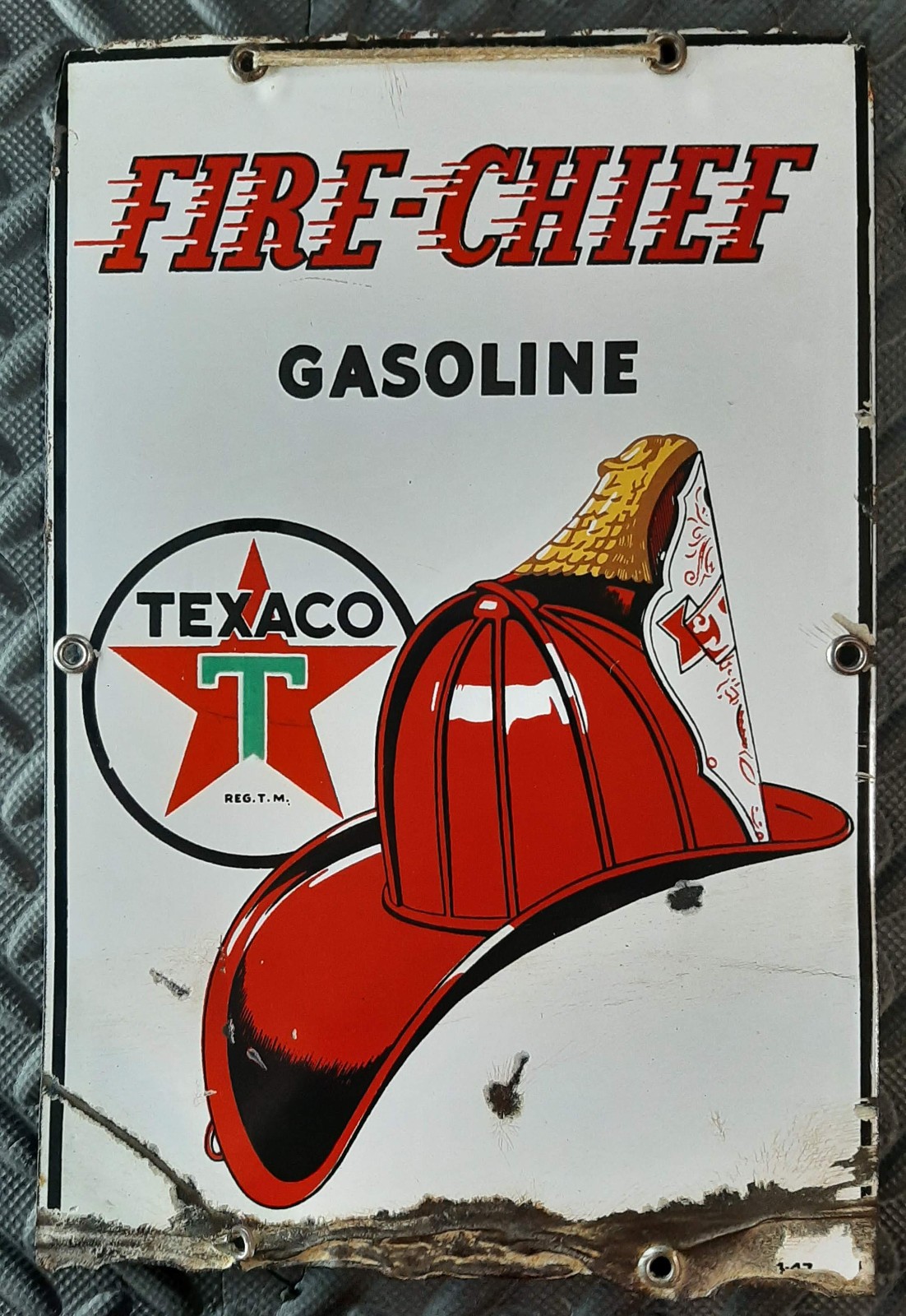 100% ORIGINAL 1947 SMALL TEXACO GAS PUMP PLATE 12 X 8 PORCELAIN NO REPOPS EVER!