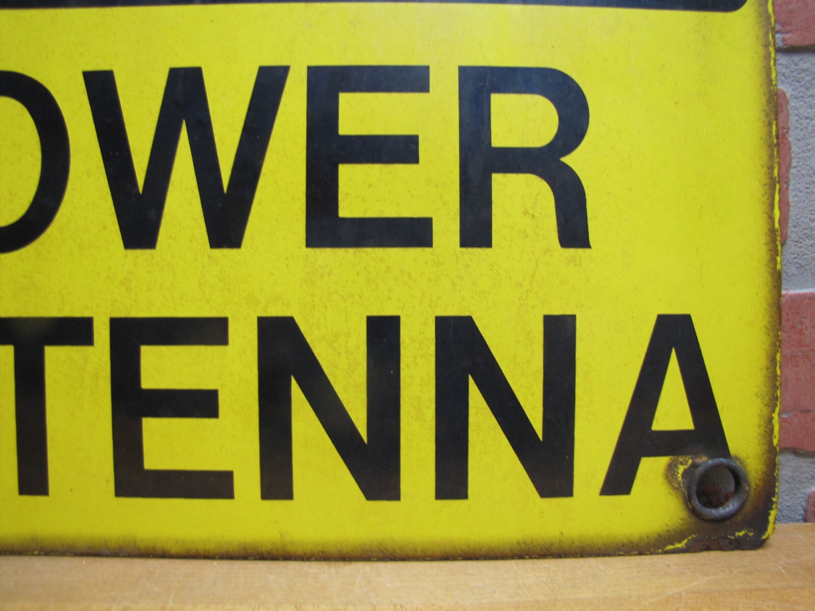 CAUTION LOWER ANTENNA Original Old Porcelain Sign Shop Car Wash Industrial RR