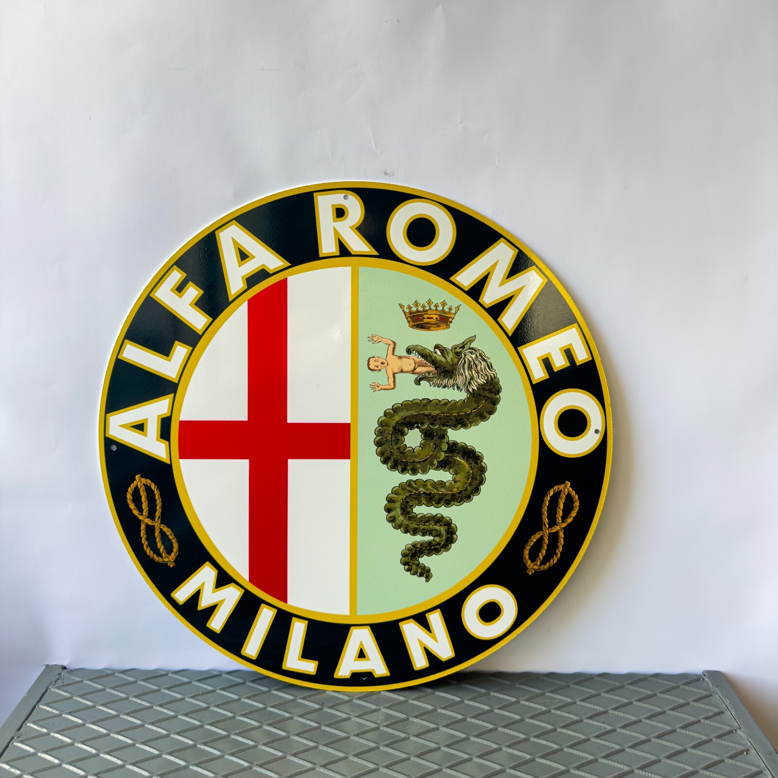 Vintage High-Quality Alfa Romeo Sign – XL Alfa Romeo MILANO sign – 19.7″ (50cm)