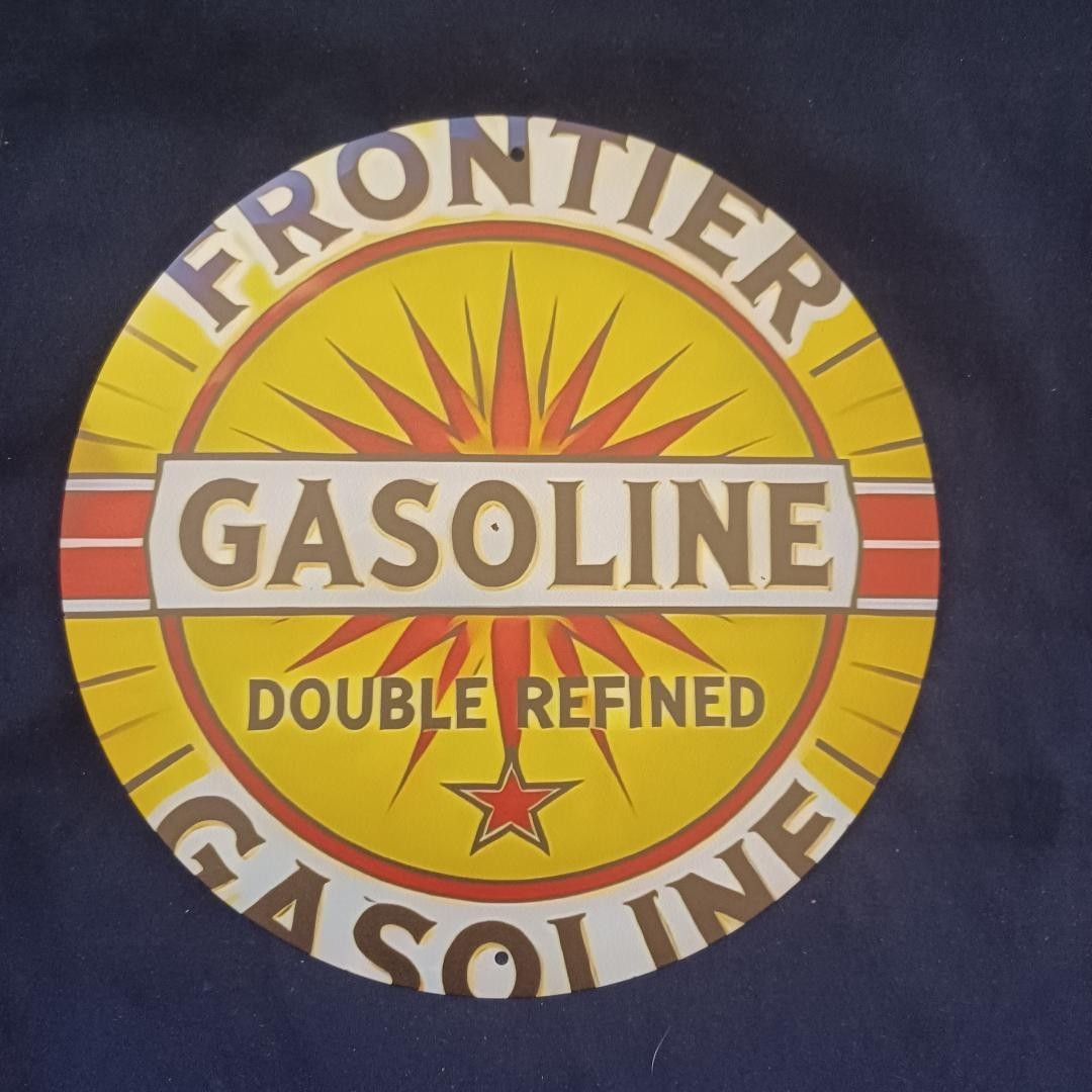 8″ Round Metal Sign Wall Art Man Cave Garage Bar Gas Station Oil Gas Frontier