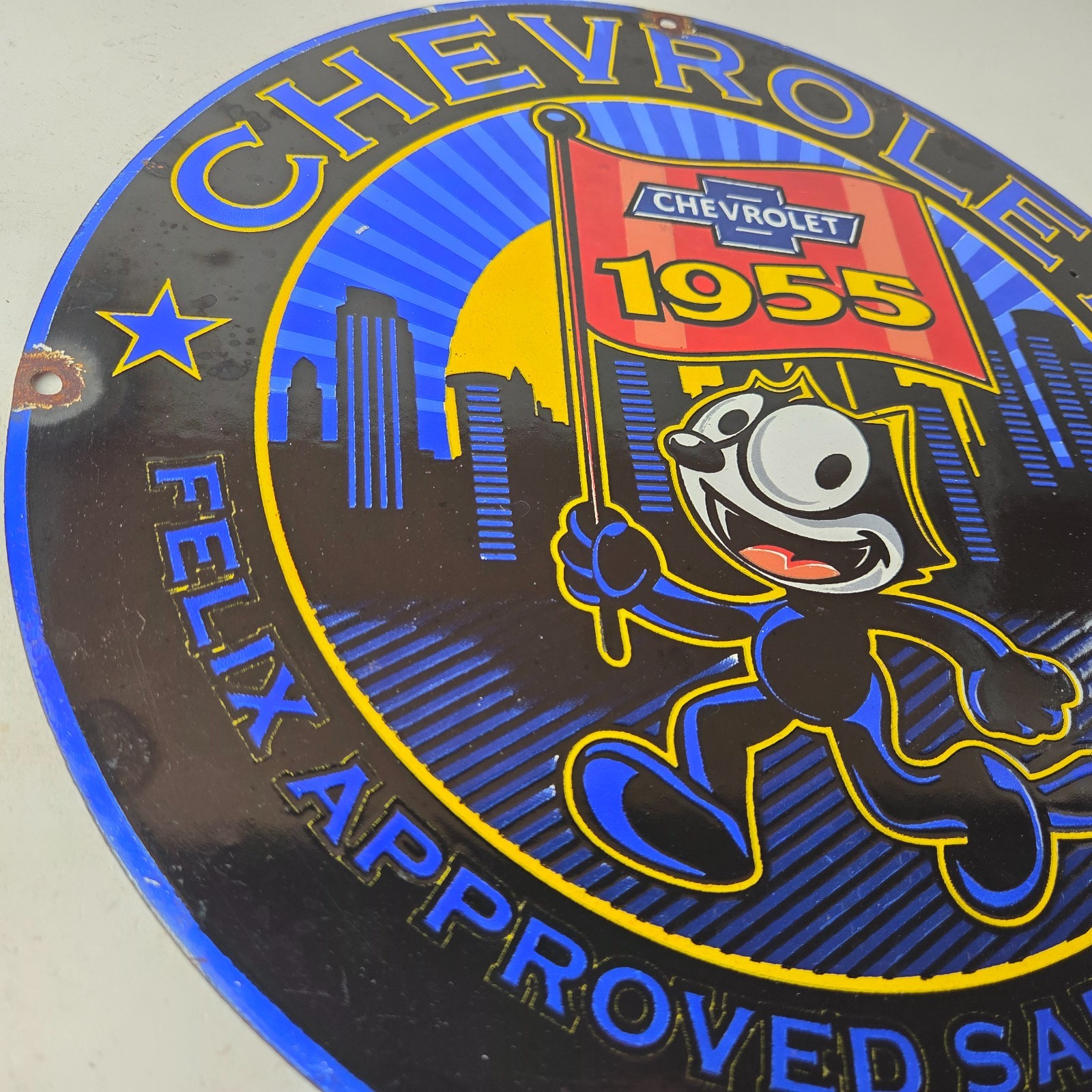 Vintage Chevrolet Porcelain Sign – Service Gas Pump Chevy Felix The Cat Sign