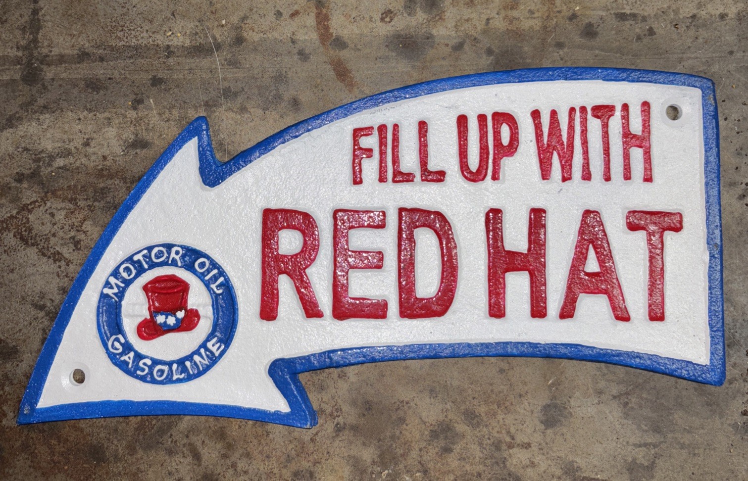 Cast Iron Red Hat motor oil Gasoline Sign Plaque