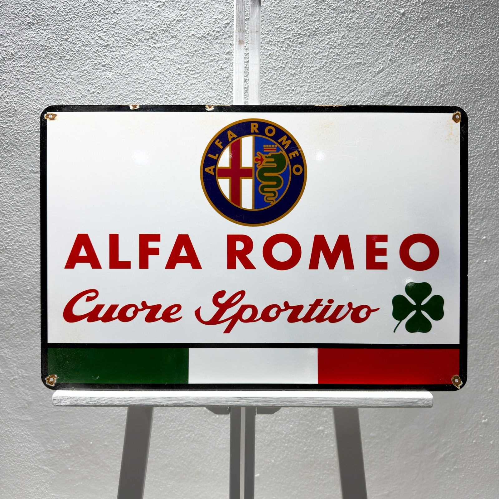 Rusty Alfa Romeo Cuore Sportivo Heavy Metal Sign – 60×40 cm (23.6” × 15.7”)