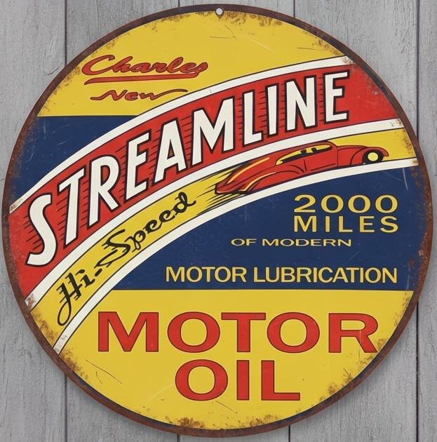 Streamline Motor Oil 12″ Diameter Vintage Novelty Metal Sign Made In USA New!