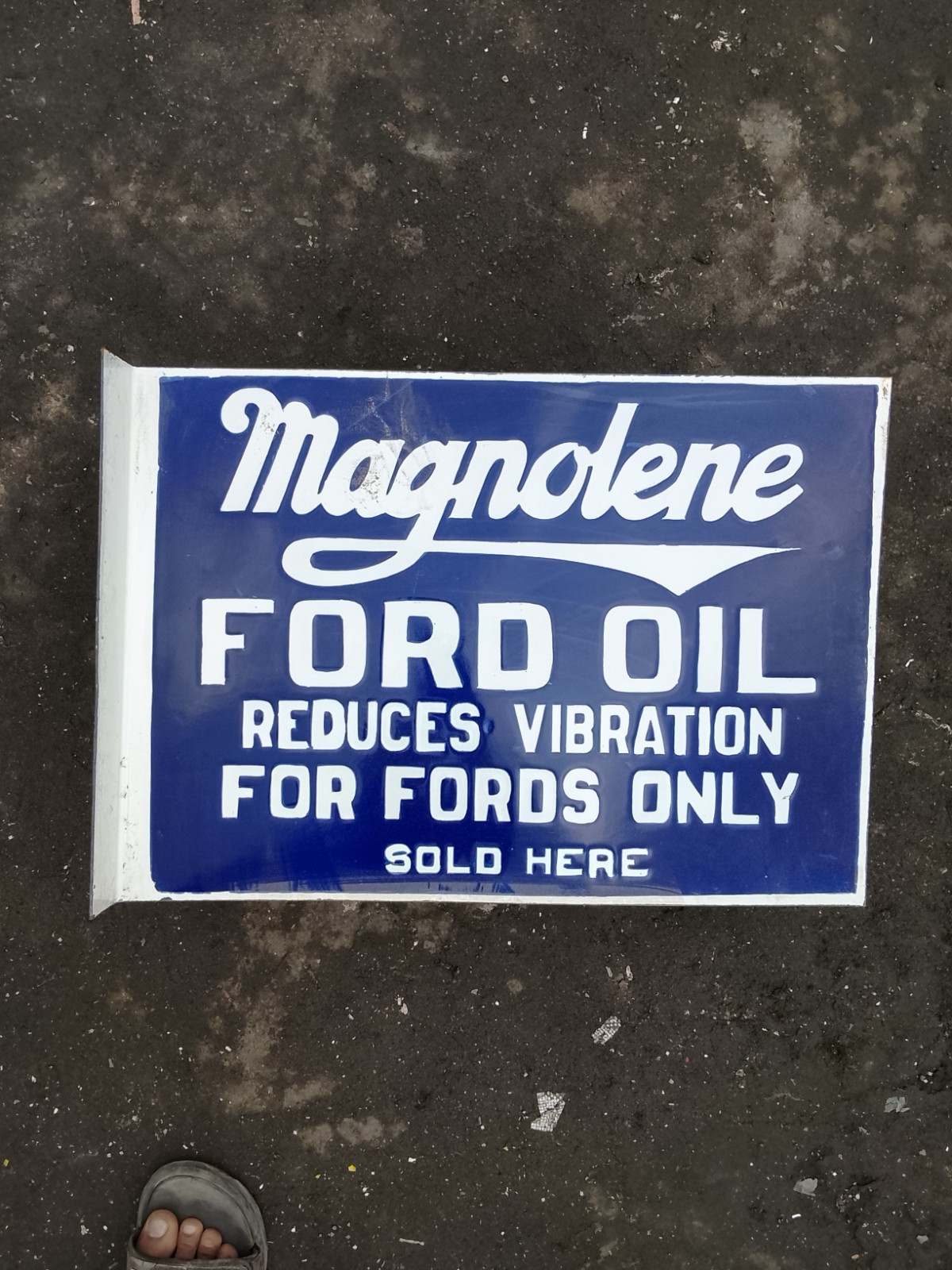 PORCELAIN MAGNOLENE ENAMEL SIGN 22X18 INCHES DOUBLE SIDED WITH FLANGE