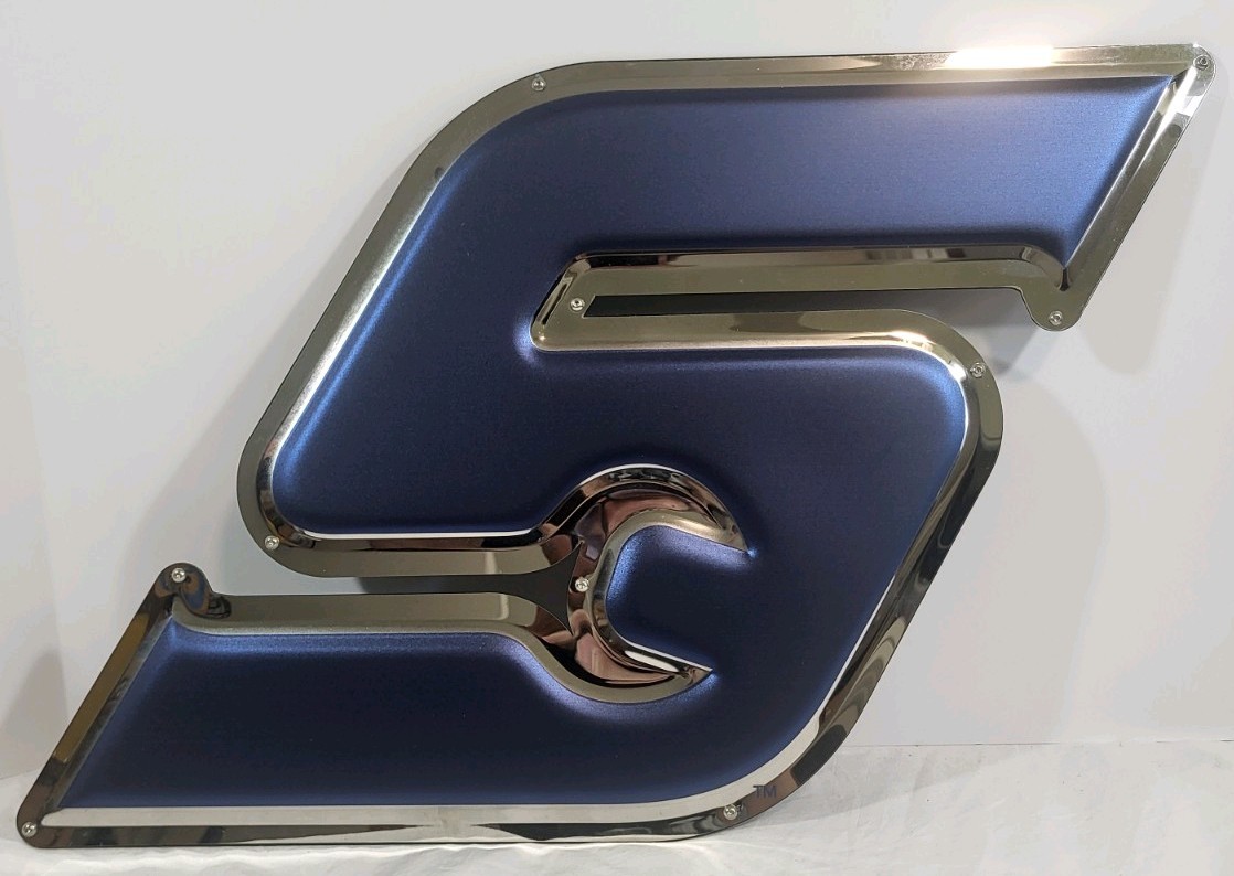 Snap-On SSX23P122 Metal Wall Sign Garage Shop Decor “S” Power Blue Chrome New