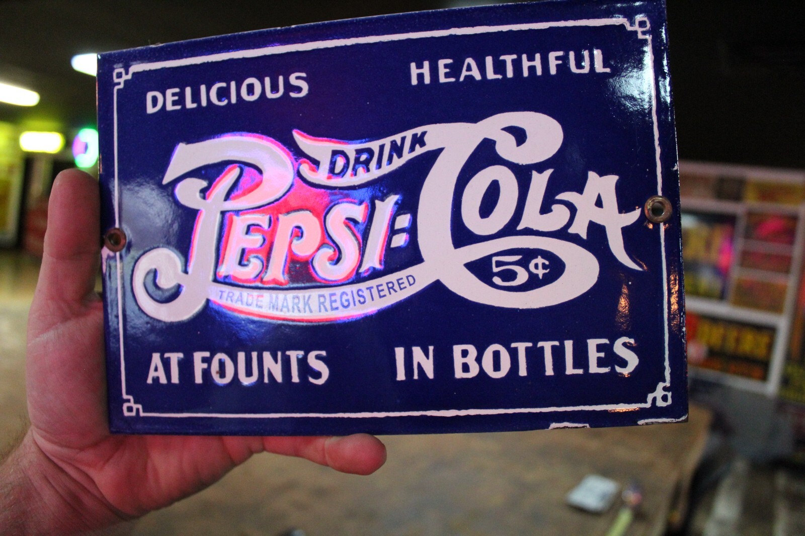 DRINK PEPSI COLA 5 CENT SODA POP DEALER PORCELAIN METAL SIGN COKE COLA