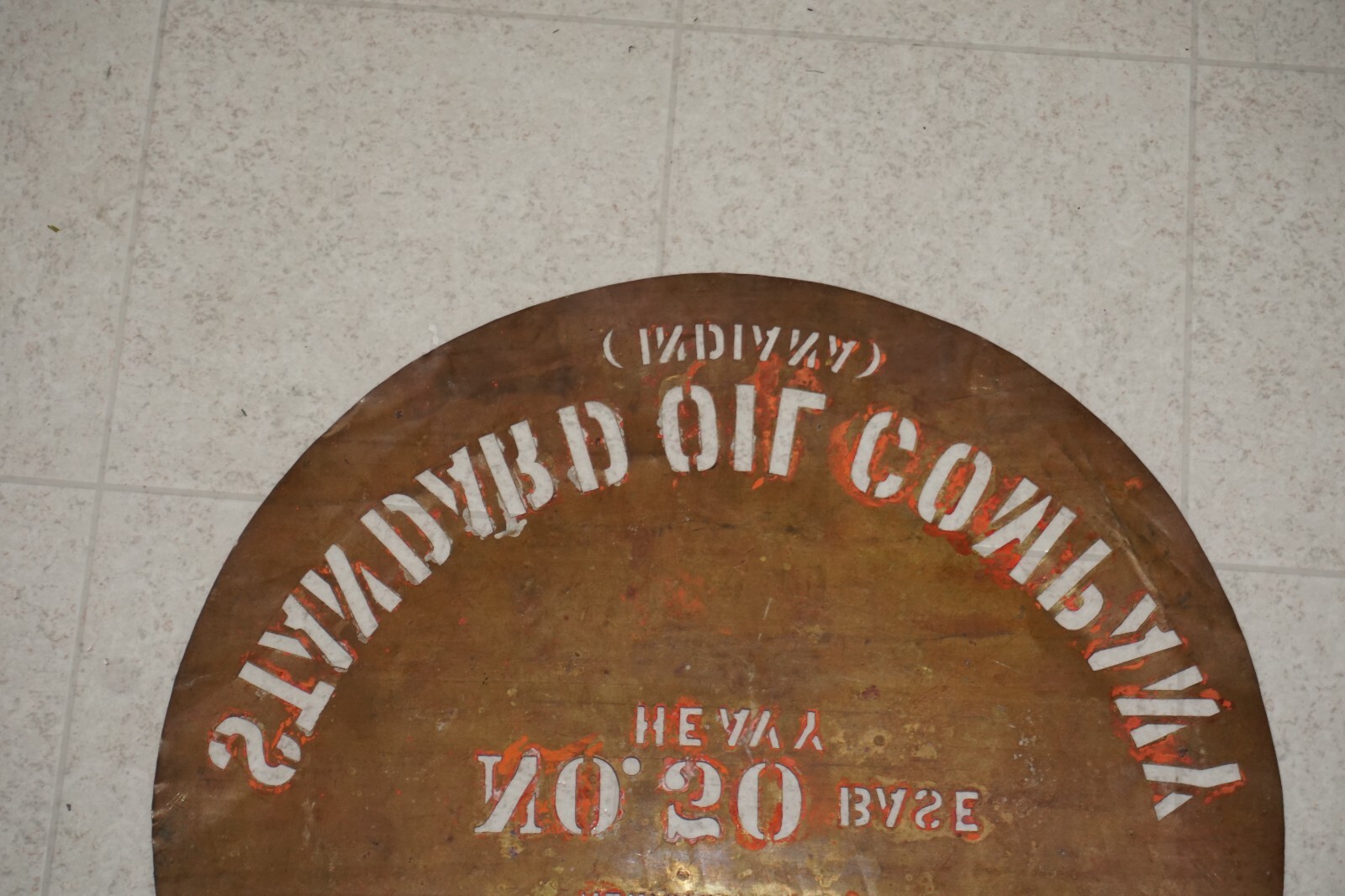 ANTIQUE Standard OILS PIERCED COPPER STENCIL ADVERTISING SIGN BARREL Primitive