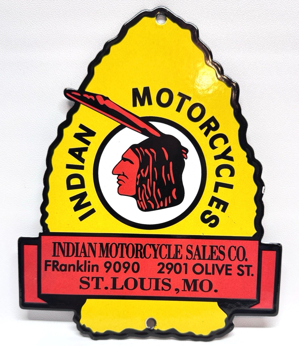 Indian Motorcycles Vintage Porcelain Sign Dealership Sales St. Louis Missouri