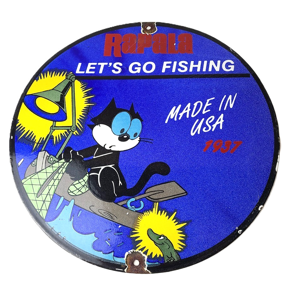 Vintage Rapala Fishing Lures Ad Sign – Felix the Cat Porcelain Gas Pump Sign