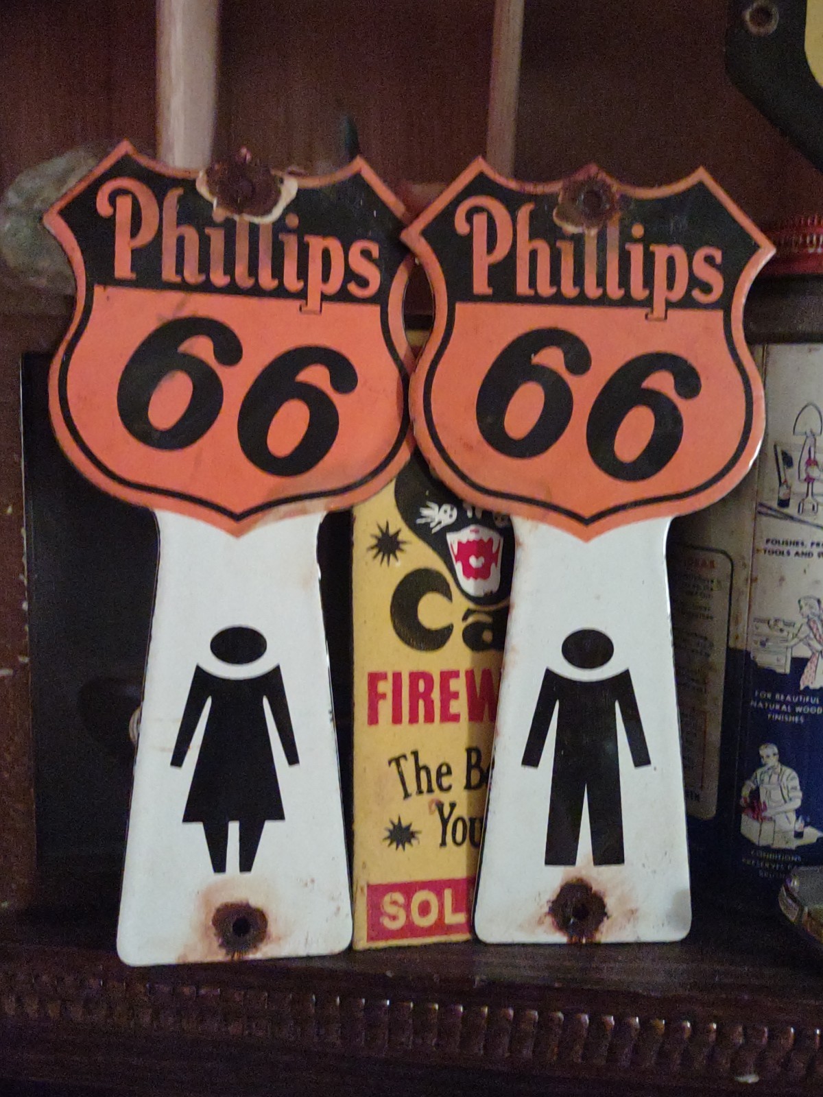 VTG Phillips 66 Porcelain Gas Station Sign Pair Restroom Bathroom Key Holder