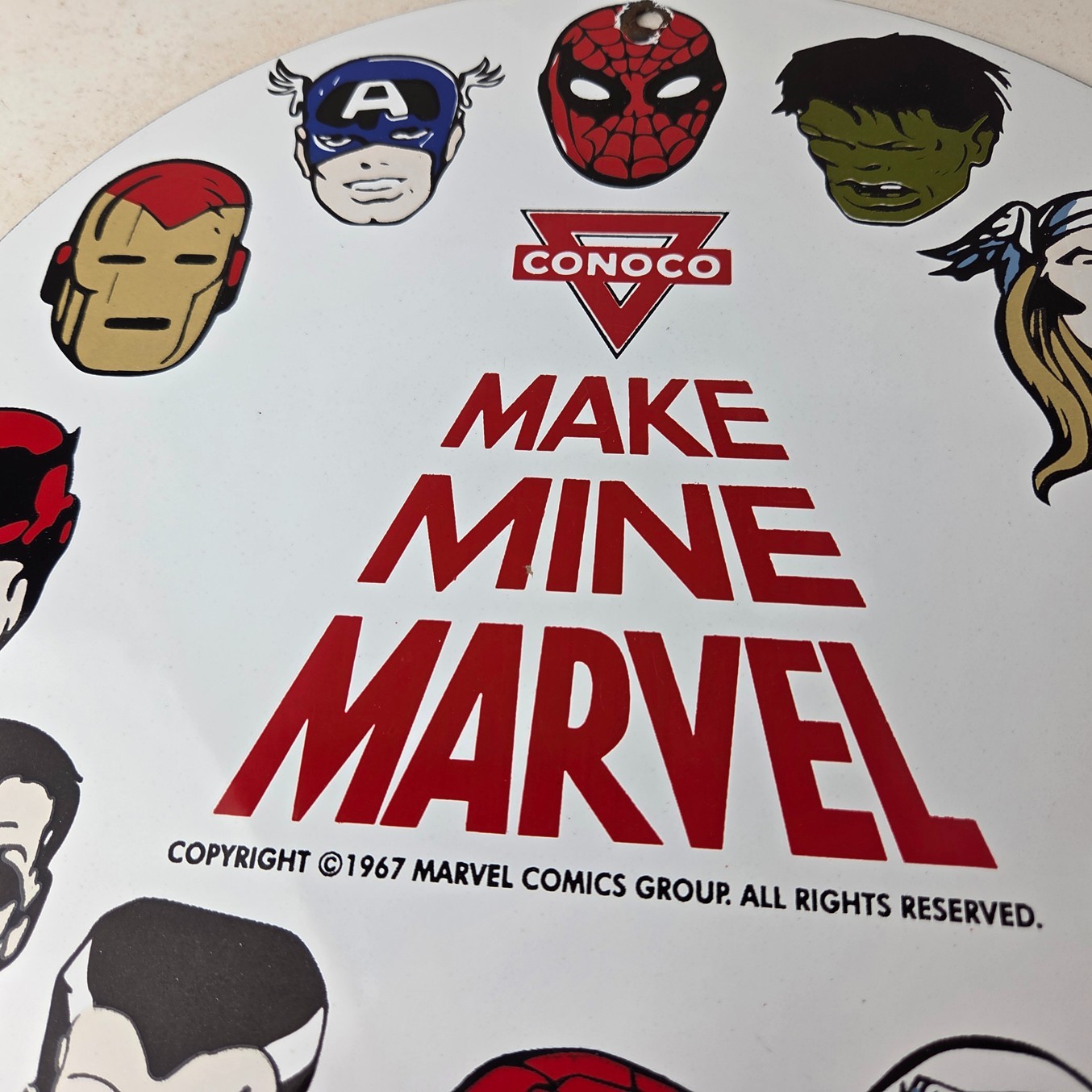 Vintage Conoco Gasoline Porcelain Sign – Marvel Comics Gas Pump Sign