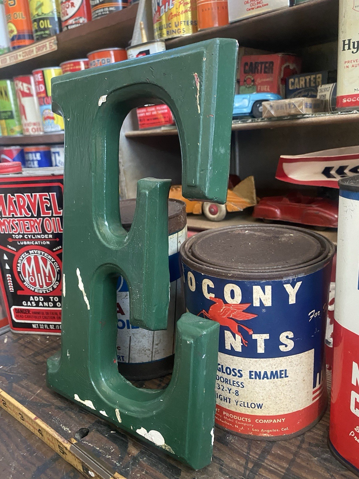 Old Ceramic Sign Letter E Gas Station Sinclair Antique Vintage Original Green 66