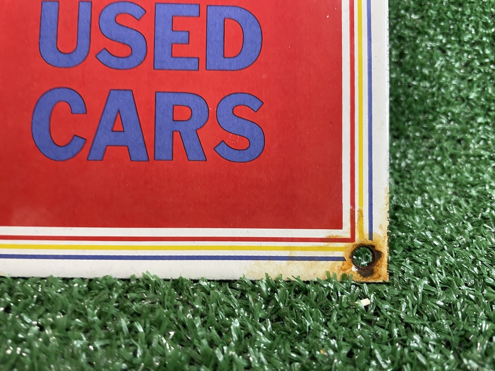 VINTAGE QUALITY OK USED CARS PORCELAIN SIGN DEALERSHIP GAS OIL SERVICE STATION