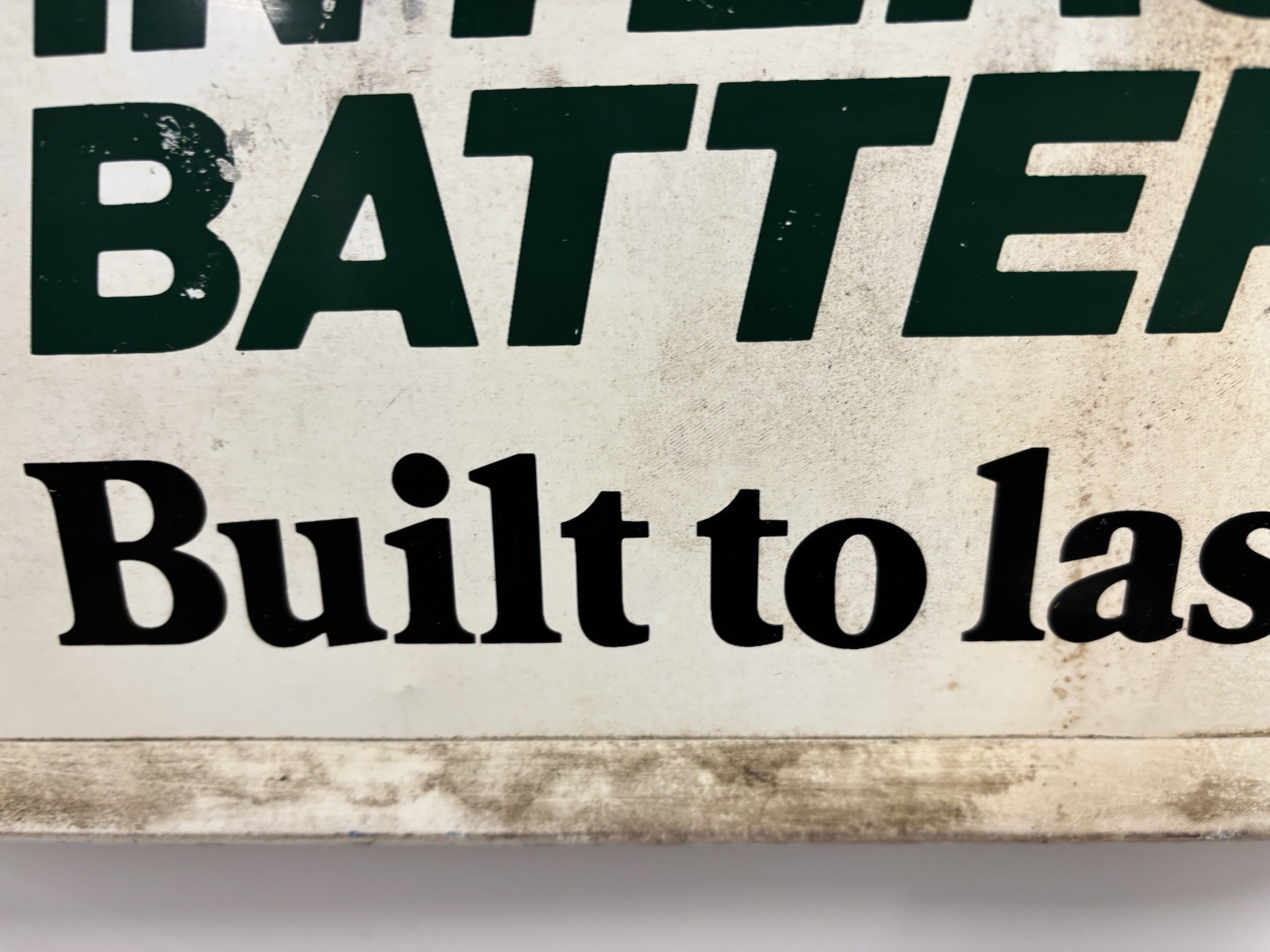 Vintage 2-sided INTERSTATE BATTERIES Metal Display Topper 20” x 9.5”