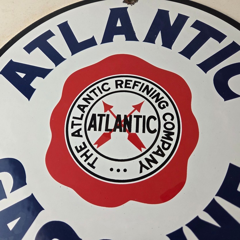 Vintage Atlantic Gasoline Sign – Gas Service Station Pump Porcelain Sign