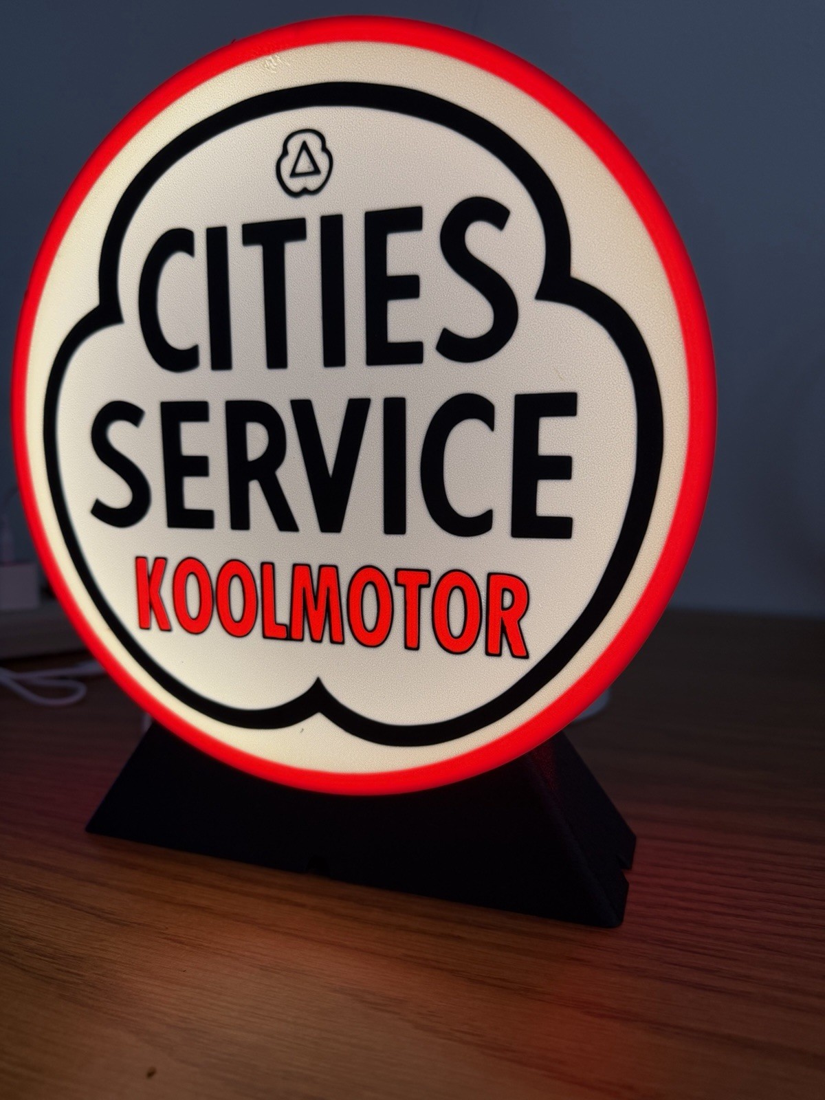 Cities Service Koolmotor Gas & Oil Advertising Sign Illuminated White Red Black