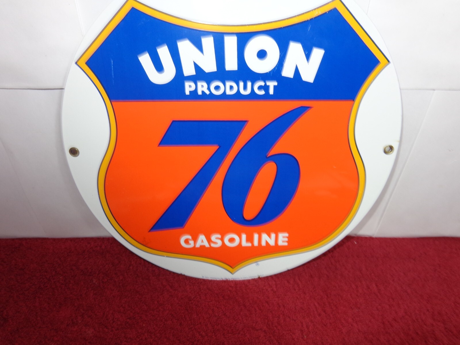 11 in UNION PRODUCT 76 GASOLINE ADVERTISING SIGN HEAVY METAL PORCELAIN -S 179 D