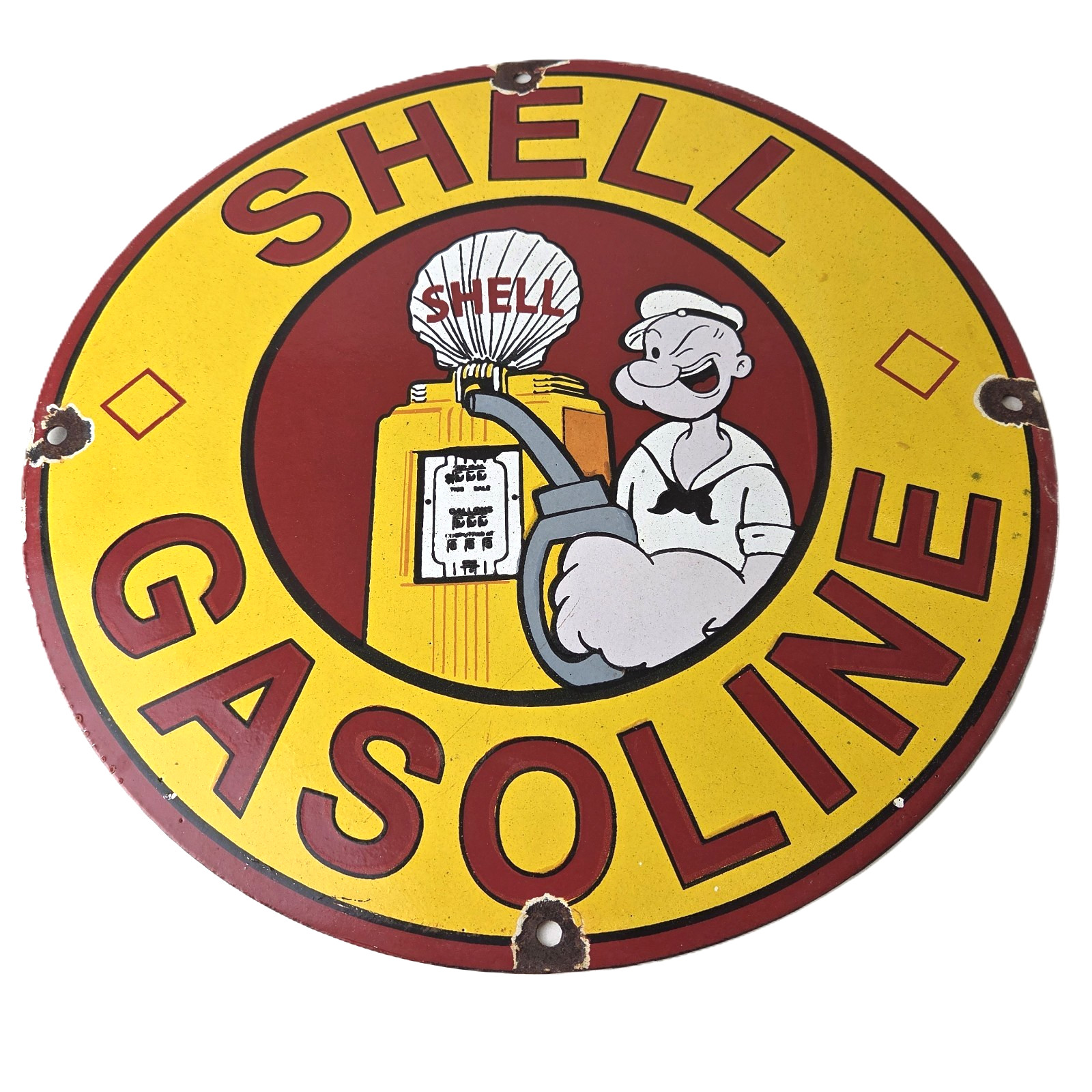Vintage Shell Gasoline Sign – Popeye Gas Service Station Porcelain Sign