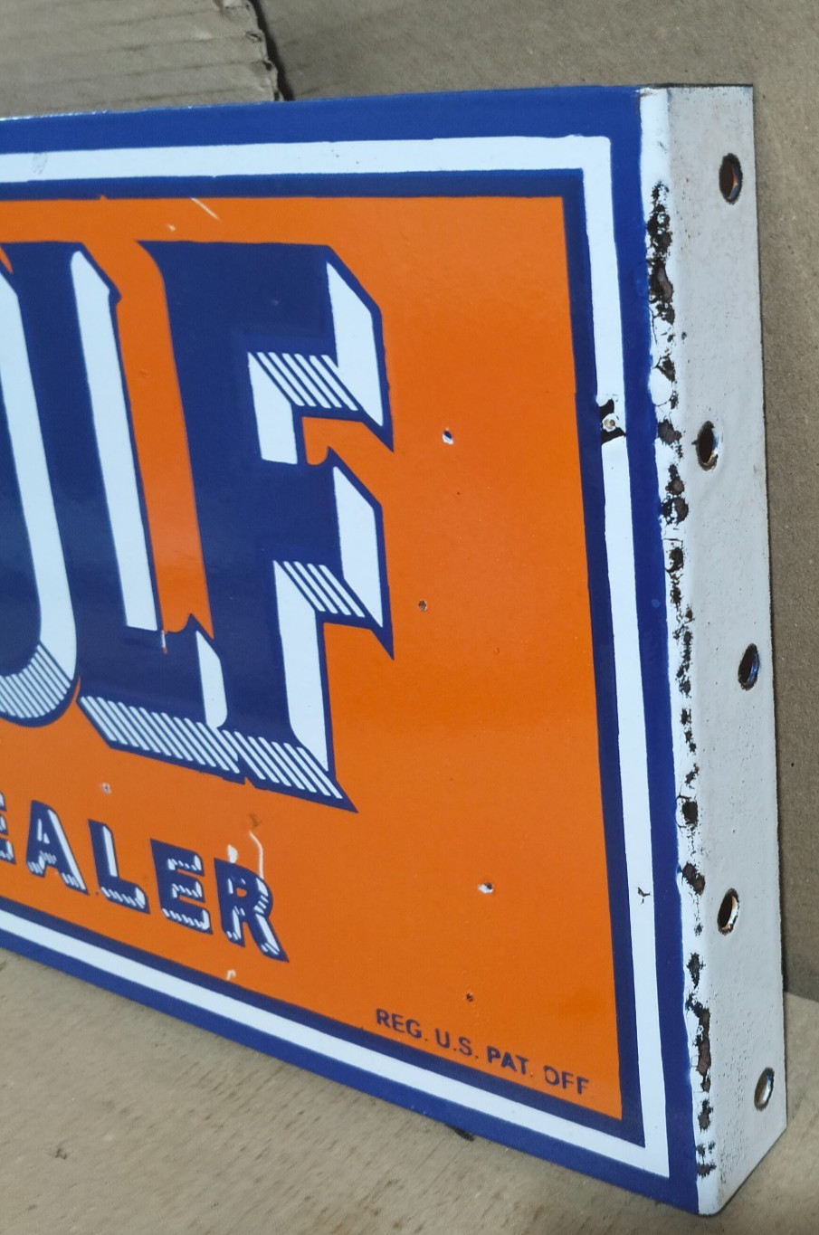Gulf Dealer Porcelain Enamel Sign 18 x 10 Inches 2 Sides