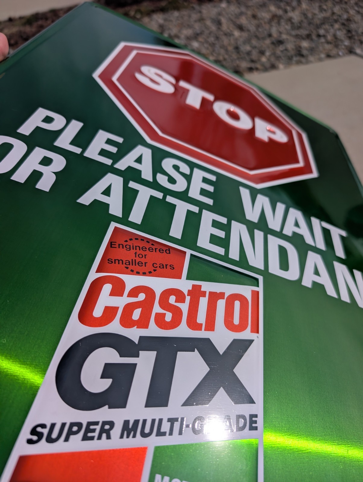 Vintage 1987 Castrol STOP please wait for attendant SIGN NOS ORIGINAL PACKAGING