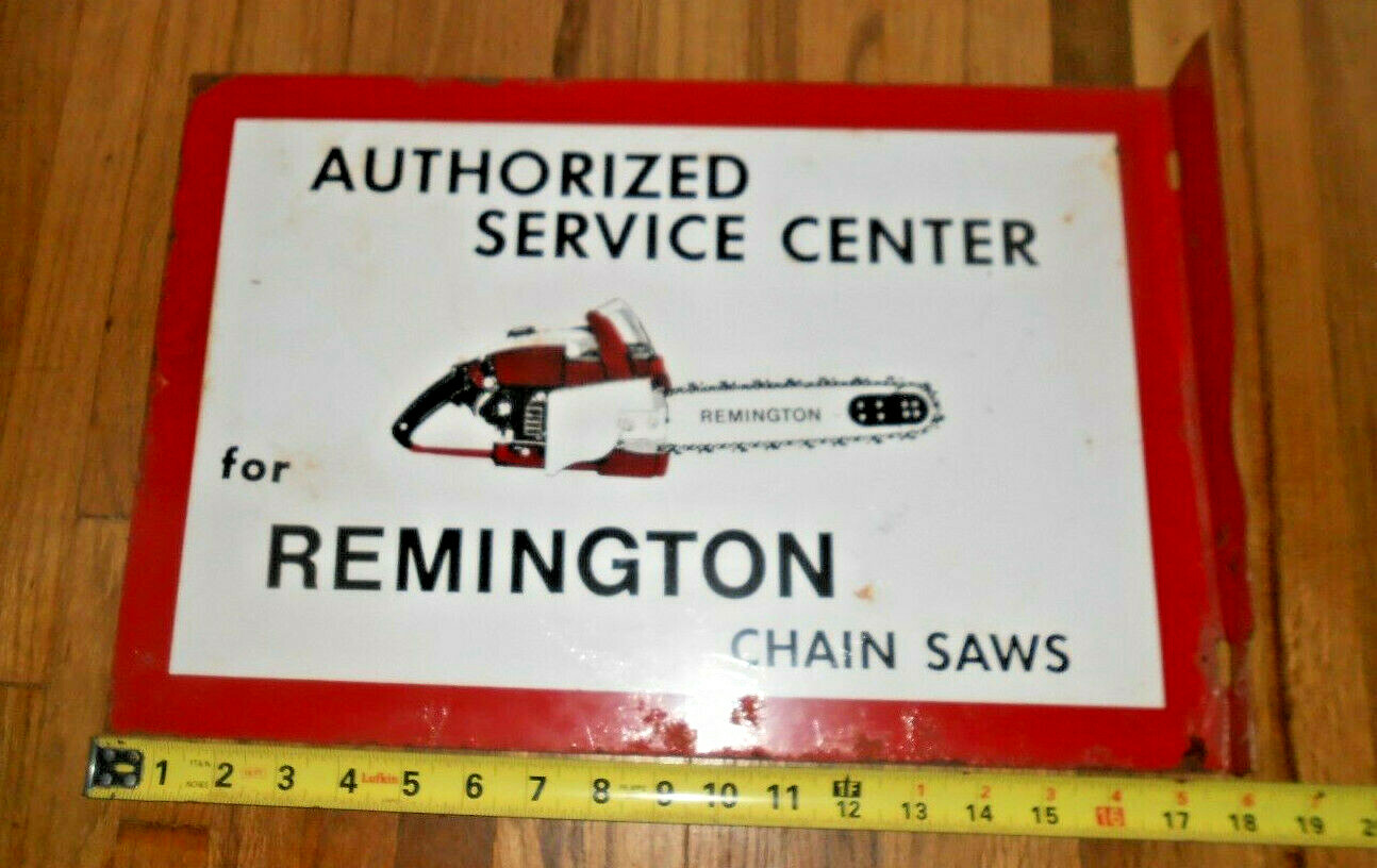 OLD VINTAGE METAL REMINGTON CHAINSAW CHAIN SAW GAS OIL FLANGE ADVERTISING SIGN