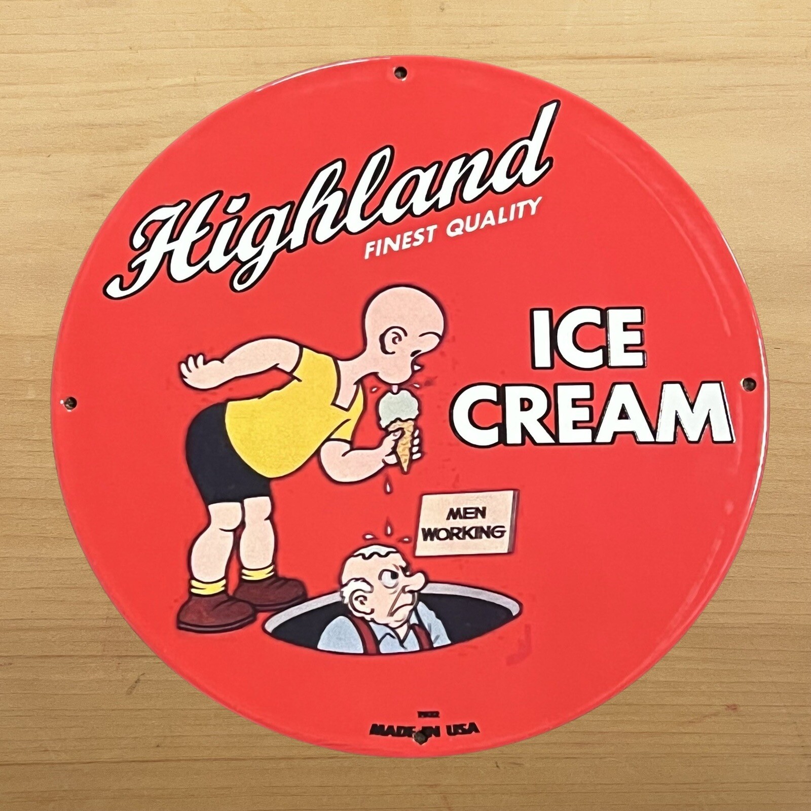 VINTAGE HIGHLAND ICE CREAM PORCELAIN SIGN GASOLINE OIL STATION SALES SERVICE AD