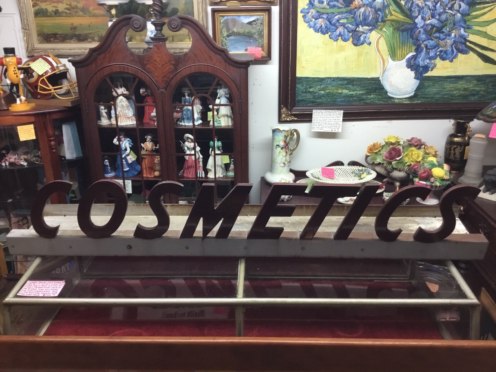 Rare! 1930s 40s Cosmetics porcelain letters advertising sign Gas Oil Huge Size!
