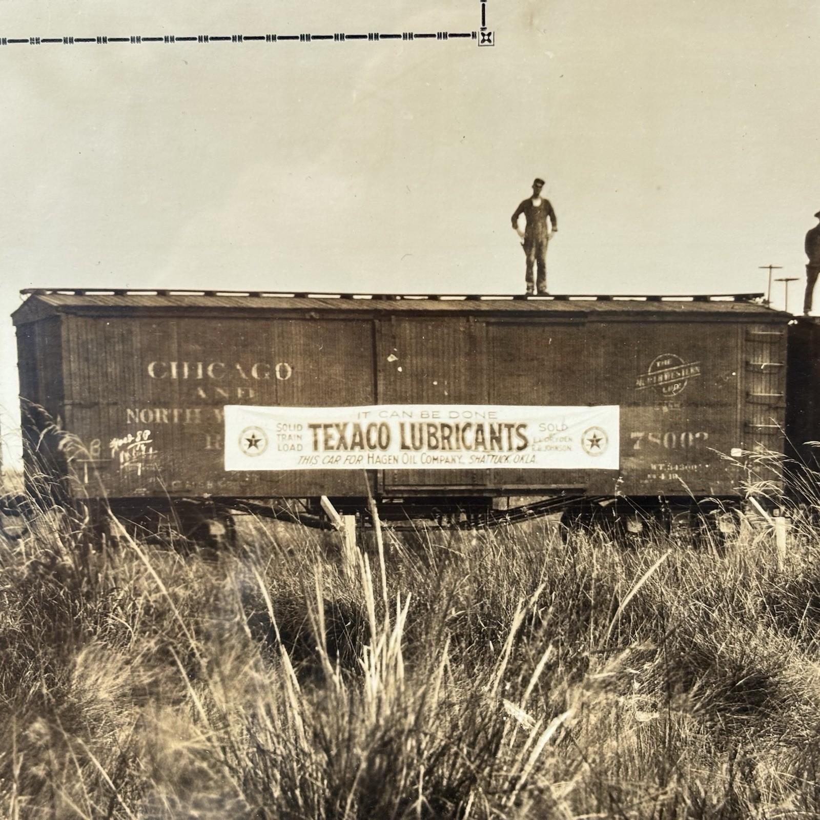 Original Antique Texaco Oil Field Railroad Yardlong Photo Sign Gas Advertising