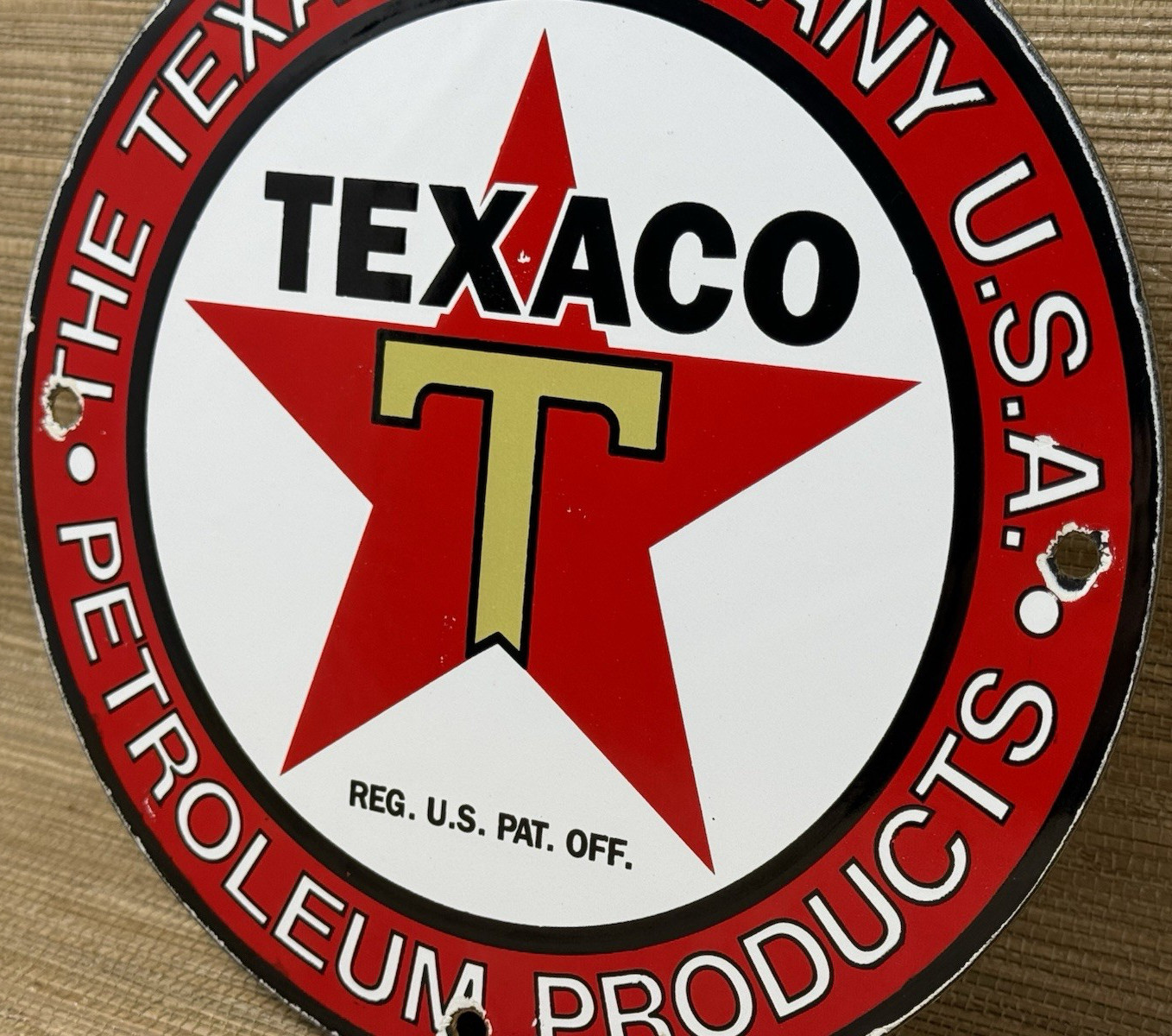 VINTAGE TEXACO MOTOR OIL PORCELAIN SIGN TEXAS GASOLINE GAS STATION PUMP PLATE